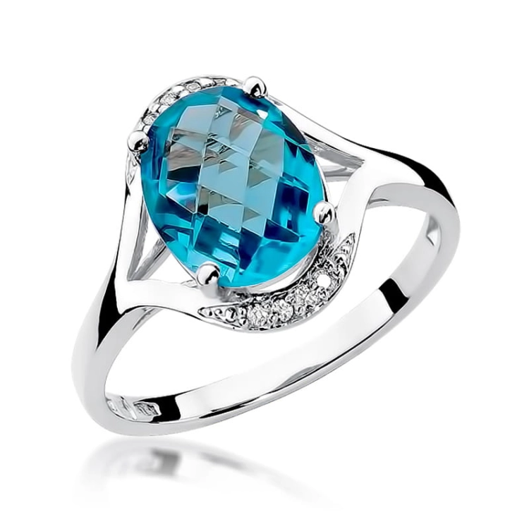 Pierścionek zaręczynowy z białego złota z topazem i diamentami 0,04ct Fire Of Love BW-150-topaz-b