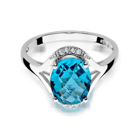 Przejdź do produktu Pierścionek zaręczynowy z białego złota z topazem i diamentami 0,04ct Fire Of Love