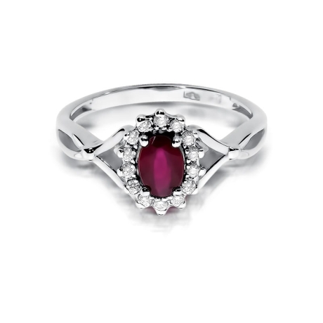 Przejdź do produktu Pierścionek zaręczynowy z białego złota z rubinem i diamentami 0,12ct Fire Of Love