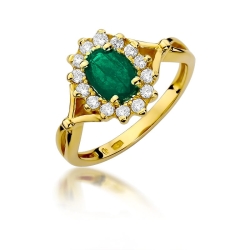 Pierścionek zaręczynowy z żółtego złota z szmaragdem i diamentami 0,28ct Fire Of Love BW-182-szmaragd-0,80ct