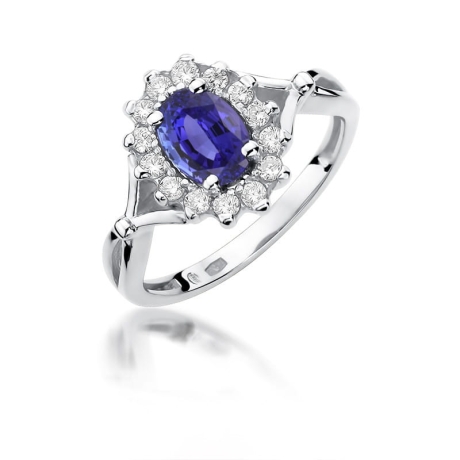 Przejdź do produktu Pierścionek zaręczynowy z białego złota z tanzanitem i diamentami 0,28ct Fire Of Love