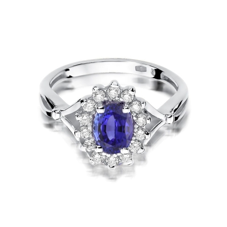 Przejdź do produktu Pierścionek zaręczynowy z białego złota z tanzanitem i diamentami 0,28ct Fire Of Love