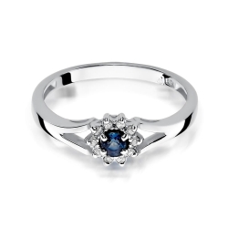 Pierścionek zaręczynowy z białego złota z szafirem i diamentami 0,09ct Fire Of Love BW-185-szafir-b