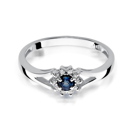 Przejdź do produktu Pierścionek zaręczynowy z białego złota z szafirem i diamentami 0,09ct Fire Of Love