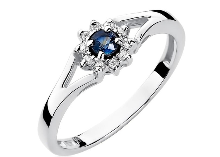 Pierścionek zaręczynowy z białego złota z szafirem i diamentami 0,09ct Fire Of Love BW-185-szafir-b