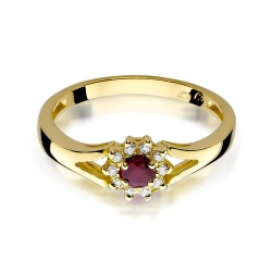 Pierścionek zaręczynowy z żółtego złota z rubinem i diamentami 0,09ct Fire Of Love BW-185-rubin