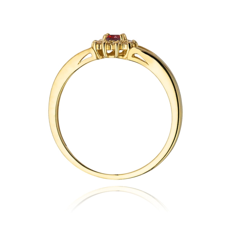 Pierścionek zaręczynowy z żółtego złota z rubinem i diamentami 0,09ct Fire Of Love BW-185-rubin