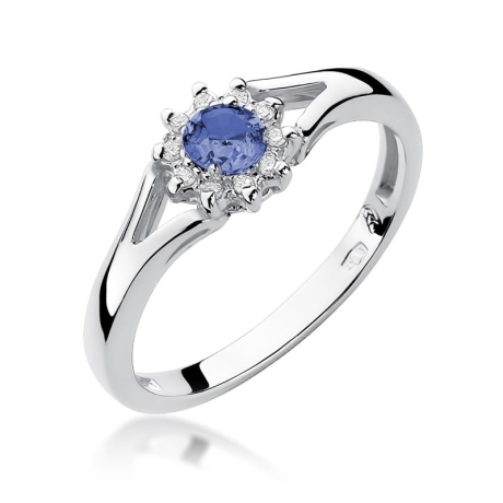 Przejdź do produktu Pierścionek zaręczynowy z białego złota z tanzanitem i diamentami 0,09ct Fire Of Love