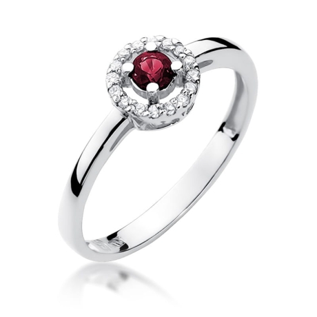 Przejdź do produktu Pierścionek zaręczynowy z białego złota z rubinem i diamentami 0,08ct Fire Of Love