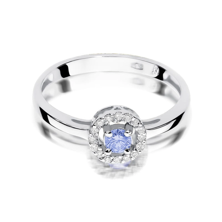 Pierścionek zaręczynowy z białego złota z tanzanitem i diamentami 0,08ct Fire Of Love BW-238-tanzanit-b