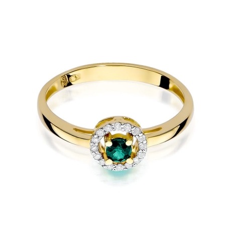 Przejdź do produktu Pierścionek zaręczynowy z żółtego złota z szmaragdem i diamentami 0,08ct Fire Of Love