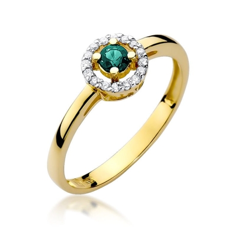 Przejdź do produktu Pierścionek zaręczynowy z żółtego złota z szmaragdem i diamentami 0,08ct Fire Of Love