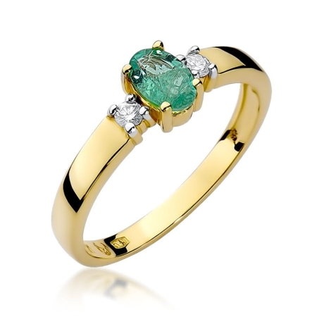 Przejdź do produktu Pierścionek zaręczynowy z żółtego złota z szmaragdem i diamentami 0,08ct Fire Of Love