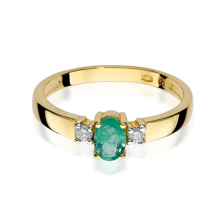 Przejdź do produktu Pierścionek zaręczynowy z żółtego złota z szmaragdem i diamentami 0,08ct Fire Of Love