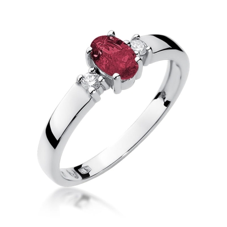 Przejdź do produktu Pierścionek zaręczynowy z białego złota z rubinem i diamentami 0,08ct Fire Of Love