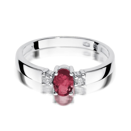 Przejdź do produktu Pierścionek zaręczynowy z białego złota z rubinem i diamentami 0,08ct Fire Of Love