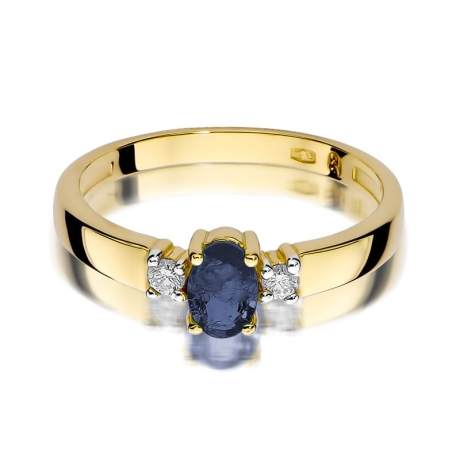 Przejdź do produktu Pierścionek zaręczynowy z żółtego złota z szafirem i diamentami 0,08ct Fire Of Love