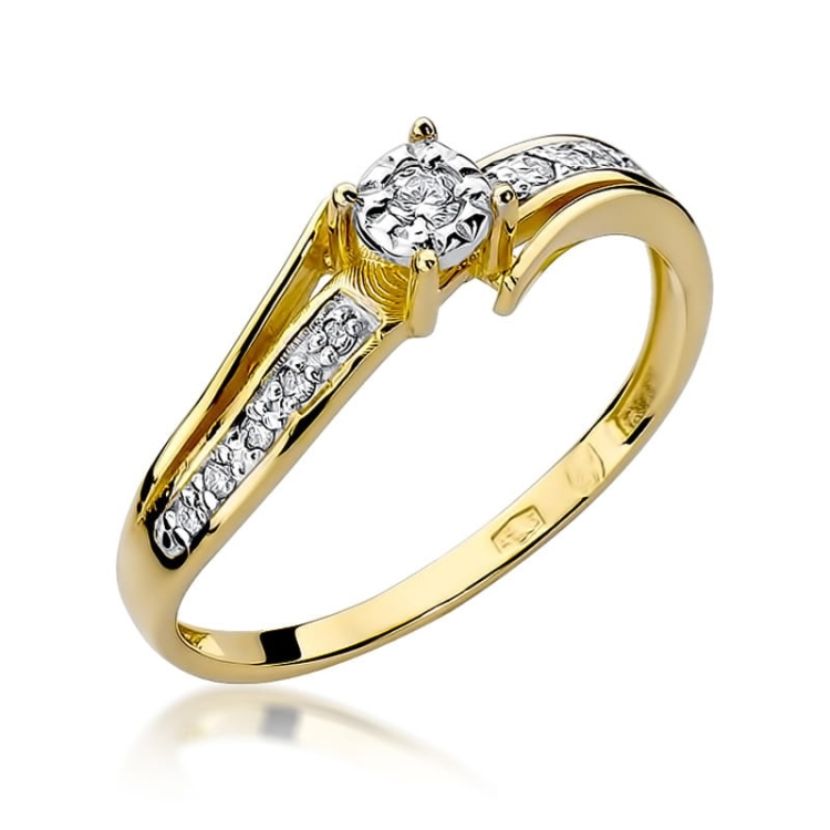Pierścionek zaręczynowy z żółtego złota z diamentami 0,10ct Fire Of Love BW-269