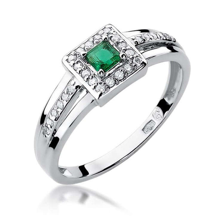 Pierścionek zaręczynowy z białego złota z szmaragdem i diamentami 0,14ct Fire Of Love  BW-271-szmaragd-b