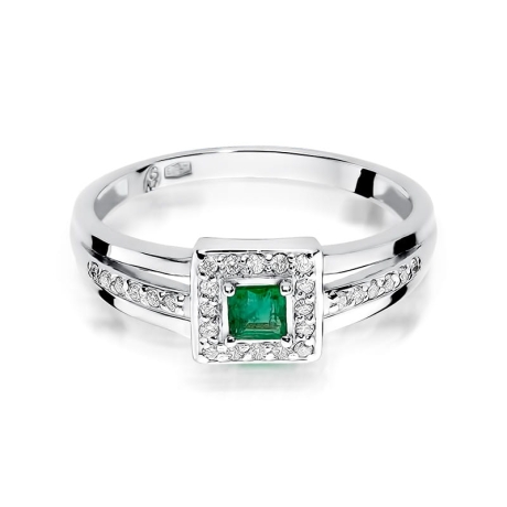 Przejdź do produktu Pierścionek zaręczynowy z białego złota z szmaragdem i diamentami 0,14ct Fire Of Love