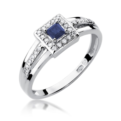 Przejdź do produktu Pierścionek zaręczynowy z białego złota z szafirem i diamentami 0,14ct Fire Of Love