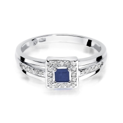 Pierścionek zaręczynowy z białego złota z szafirem i diamentami 0,14ct Fire Of Love  BW-271-szafir-b