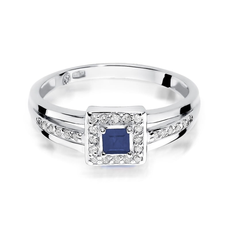Pierścionek zaręczynowy z białego złota z szafirem i diamentami 0,14ct Fire Of Love  BW-271-szafir-b