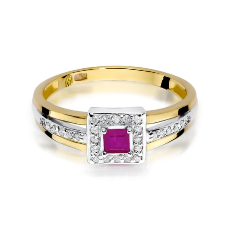 Przejdź do produktu Pierścionek zaręczynowy z żółtego złota z rubinem i diamentami 0,14ct Fire Of Love