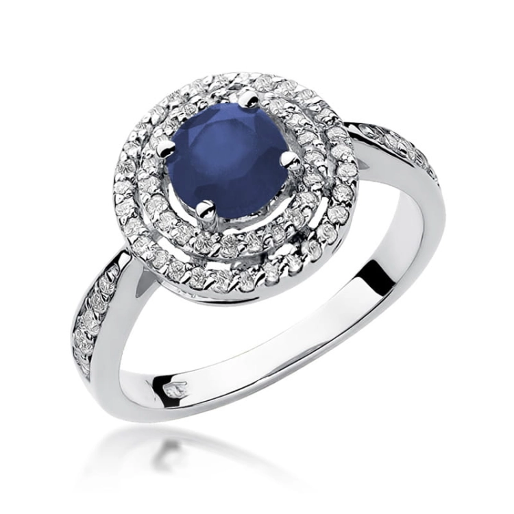 Pierścionek zaręczynowy z białego złota z szafirem i diamentami 0,38ct Fire Of Love BW-274-szafir-b