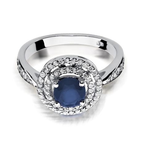 Przejdź do produktu Pierścionek zaręczynowy z białego złota z szafirem i diamentami 0,38ct Fire Of Love