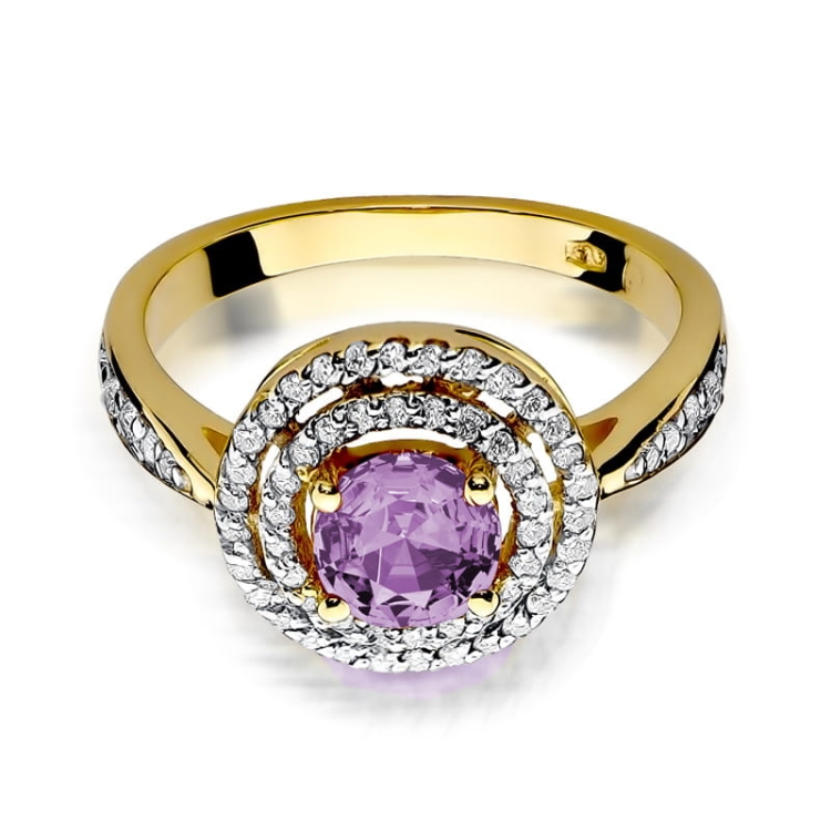 Pierścionek zaręczynowy z żółtego złota z ametystem i diamentami 0,38ct Fire Of Love BW-274-ametyst