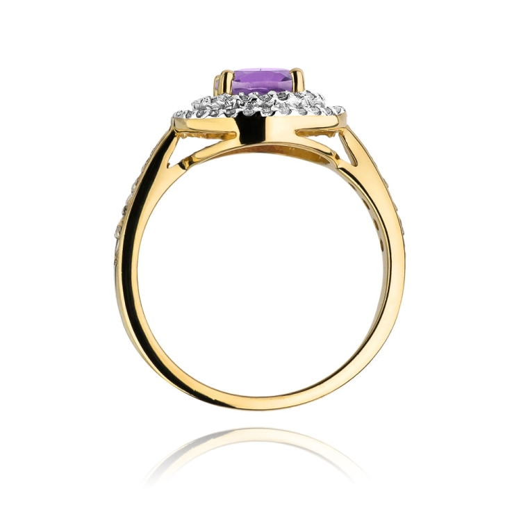 Pierścionek zaręczynowy z żółtego złota z ametystem i diamentami 0,38ct Fire Of Love BW-274-ametyst