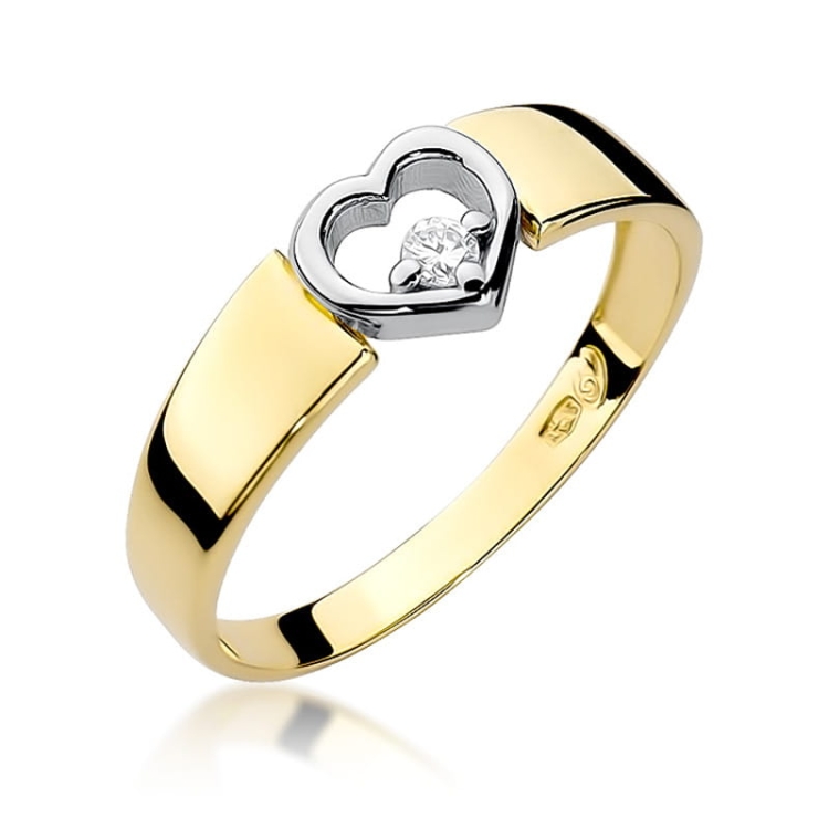Pierścionek zaręczynowy z żółtego złota z diamentem 0,04ct Fire Of Love BW-276