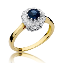 Pierścionek zaręczynowy z żółtego złota z szafirem i diamentami 0,17ct Fire Of Love BW-284-szafir