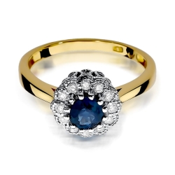 Pierścionek zaręczynowy z żółtego złota z szafirem i diamentami 0,17ct Fire Of Love BW-284-szafir