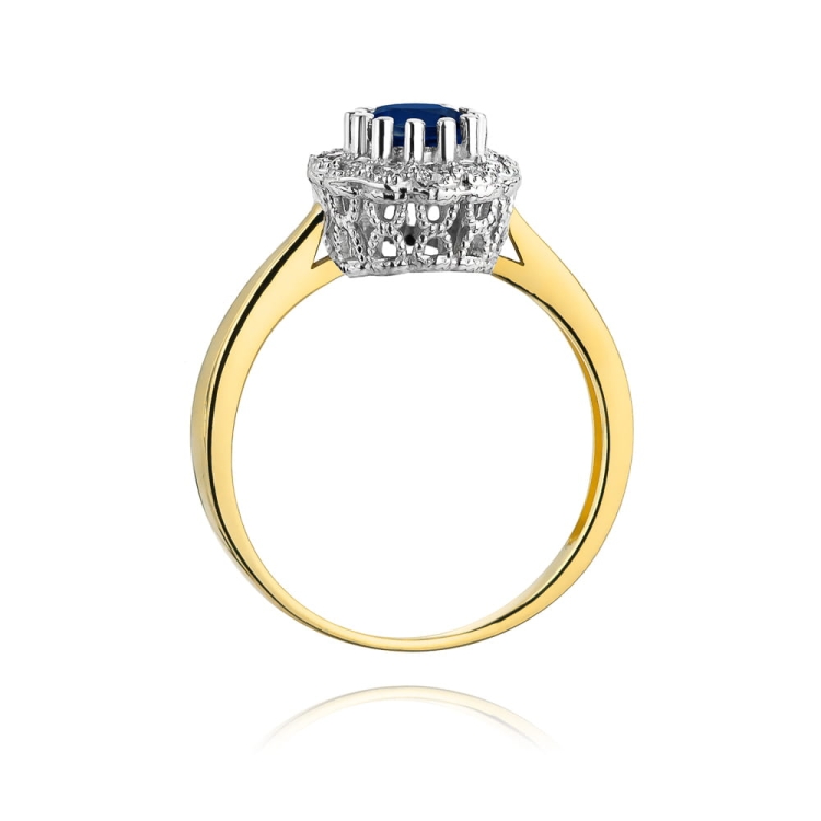Pierścionek zaręczynowy z żółtego złota z szafirem i diamentami 0,17ct Fire Of Love BW-284-szafir
