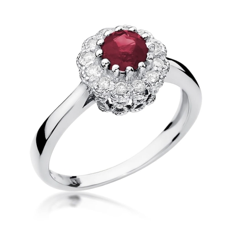 Przejdź do produktu Pierścionek zaręczynowy z białego złota z rubinem i diamentami 0,17ct Fire Of Love