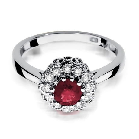 Przejdź do produktu Pierścionek zaręczynowy z białego złota z rubinem i diamentami 0,17ct Fire Of Love