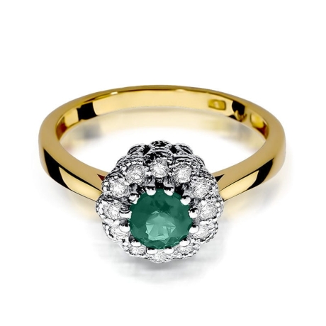 Przejdź do produktu Pierścionek zaręczynowy z żółtego złota z szmaragdem i diamentami 0,17ct Fire Of Love