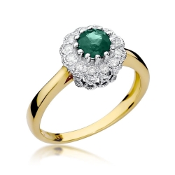 Pierścionek zaręczynowy z żółtego złota z szmaragdem i diamentami 0,17ct Fire Of Love BW-284-szmaragd