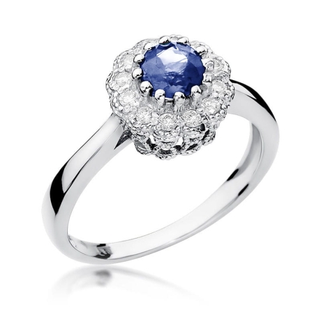 Przejdź do produktu Pierścionek zaręczynowy z białego złota z tanzanitem i diamentami 0,17ct Fire Of Love