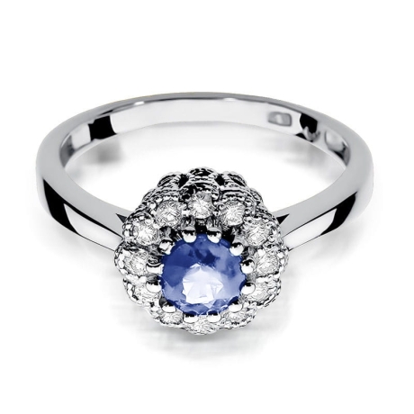 Przejdź do produktu Pierścionek zaręczynowy z białego złota z tanzanitem i diamentami 0,17ct Fire Of Love