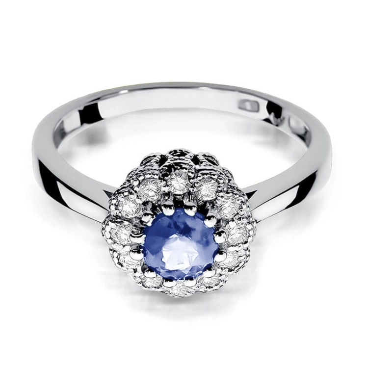 Pierścionek zaręczynowy z białego złota z tanzanitem i diamentami 0,17ct Fire Of Love BW-284-tanznait-b