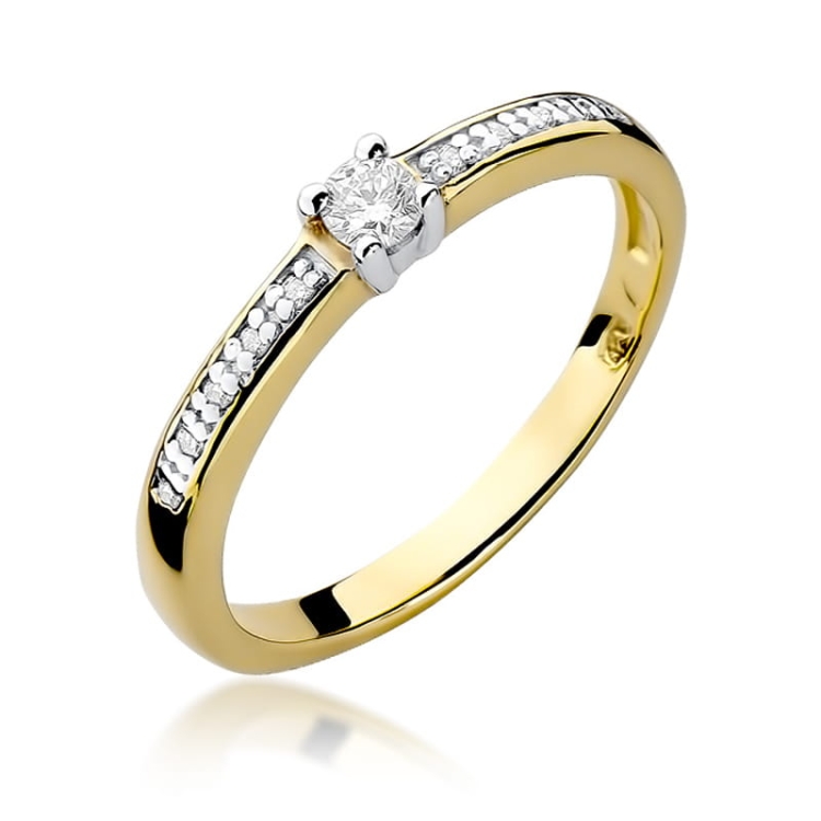 Pierścionek zaręczynowy z żółtego złota z diamentami 0,13ct Fire Of Love BW-288-0,13ct