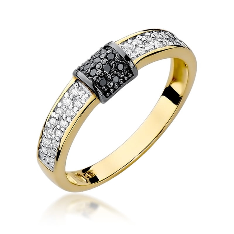 Pierścionek zaręczynowy z żółtego złota z czarnymi i białymi diamentami 0,14ct Fire Of Love BW-297-0,14ct