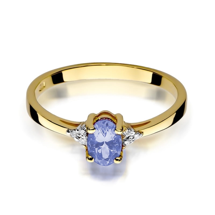 Pierścionek zaręczynowy z żółtego złota z tanzanitem i diamentami 0,05ct Fire Of Love BW-301-tanzanit