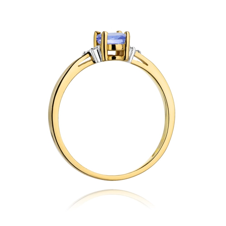 Pierścionek zaręczynowy z żółtego złota z tanzanitem i diamentami 0,05ct Fire Of Love BW-301-tanzanit