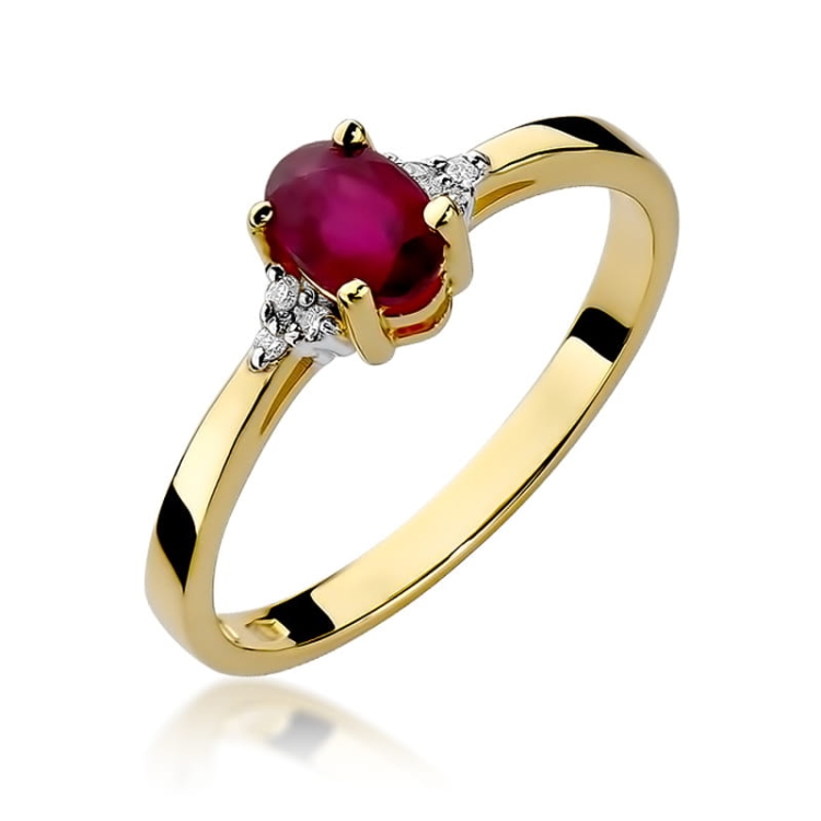 Pierścionek zaręczynowy z żółtego złota z rubinem i diamentami 0,05ct Fire Of Love BW-301-rubin