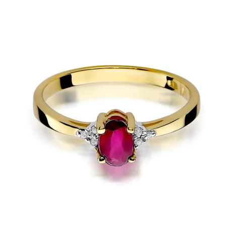 Przejdź do produktu Pierścionek zaręczynowy z żółtego złota z rubinem i diamentami 0,05ct Fire Of Love