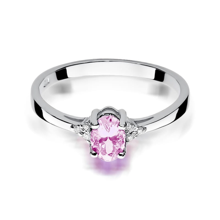 Pierścionek zaręczynowy z białego złota z różowym topazem i diamentami 0,05ct Fire Of Love  BW-301-różowy-topaz-b
